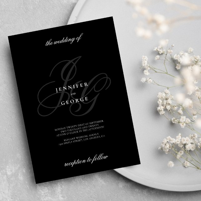 Elegant monogram initials romantic white wedding invitation (Elegant monogram initials romantic white wedding invitation )