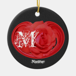 Elegant Monogram Initials Rose Personalized Ceramic Ornament