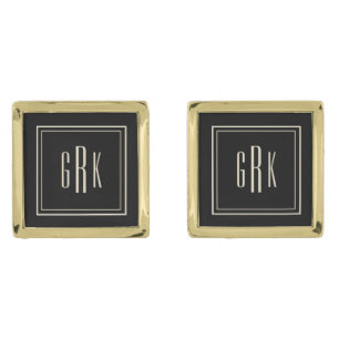 Elegant Monogram Initials Square Gold-Plated Cufflinks