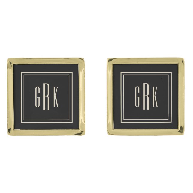 Elegant Monogram Initials Square Gold-Plated Cufflinks (Front)