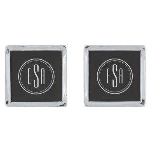 Elegant Monogram Initials Square Silver-Plated Cufflinks