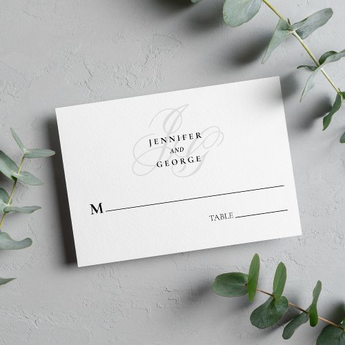 Elegant monogram initials stylish white wedding place card