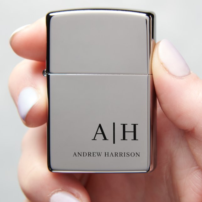 Elegant Monogram Initials Wedding Groomsmen Gift Zippo Lighter (In Hand)