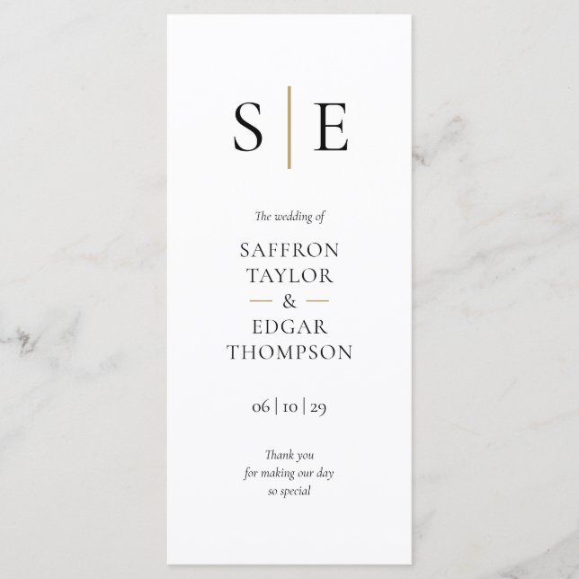 Elegant Monogram Initials Wedding Program (Front)