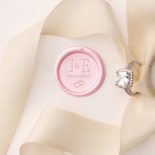 Elegant Monogram Initials Wedding Rings Date Blush Wax Seal Stamp
