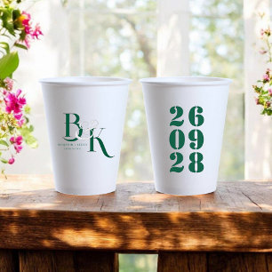 Elegant Monogram Initials Wedding Shower Party Paper Cups