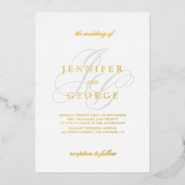 Elegant monogram initials white wedding gold foil invitation
