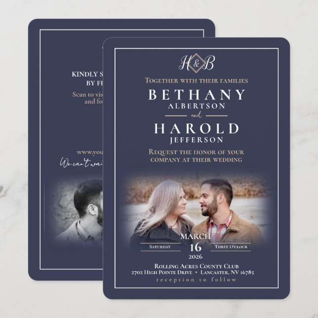 Elegant Monogram Invitation  (Front/Back)