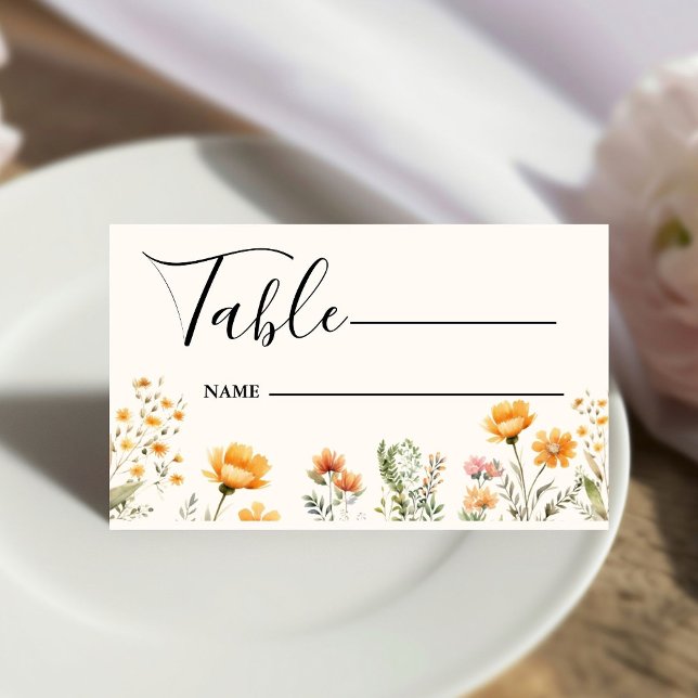 Elegant Monogram  Ivory Weadow Wildflower Wedding  Place Card (Creator Uploaded)