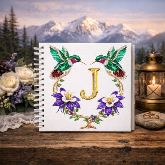 Elegant Monogram J Wedding Gift Hummingbird Notebook