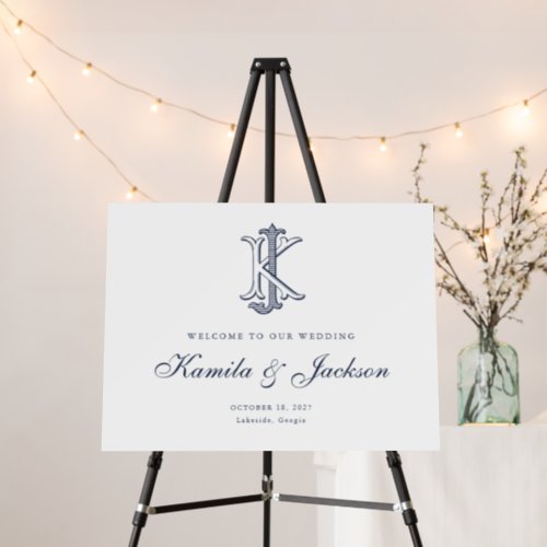 Elegant Monogram JK Welcome Foam Board Sign