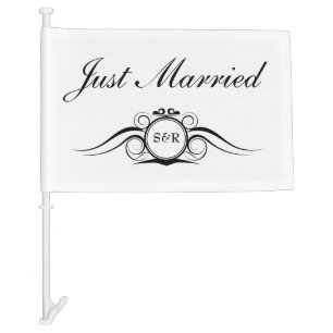 Elegant Monogram Just Married Car Flag