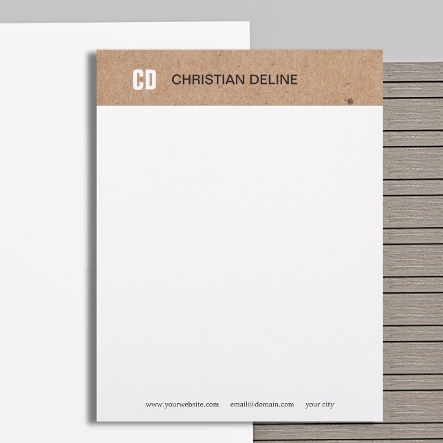 Elegant Monogram Kraft White Modern Minimalist Letterhead (Creator Uploaded)