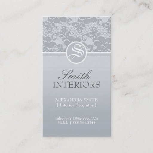 Customizable Elegant Monogram Lace Business Cards