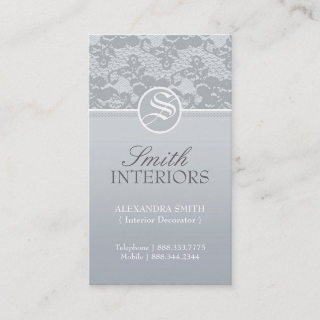 Elegant Monogram Lace Business Cards (Front)