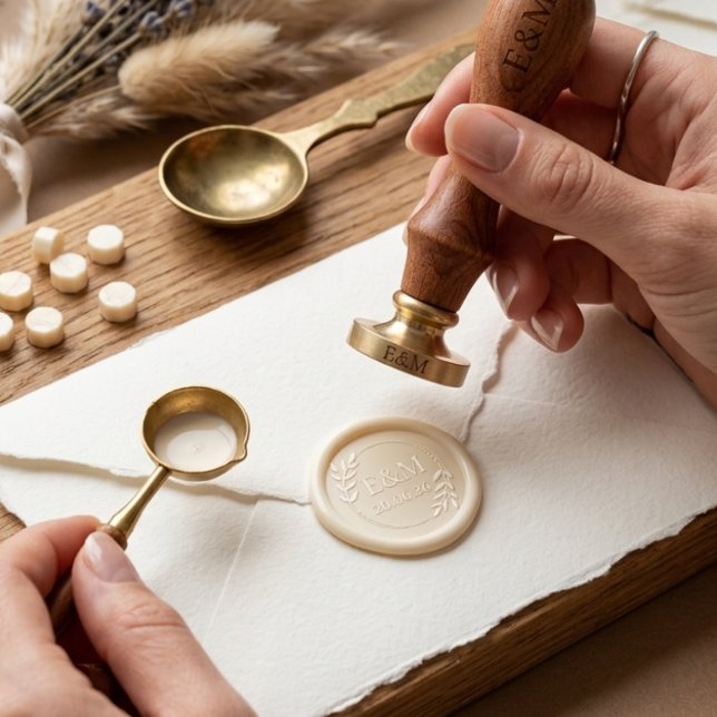 Elegant Monogram Laurel Personalized Wedding Seal Wax Seal Sticker (Creator Uploaded)