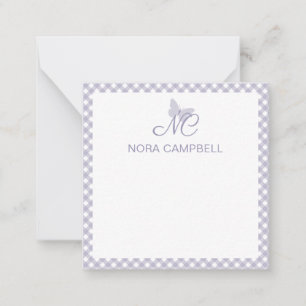 Elegant Monogram Lavender Gingham Personalized Note Card