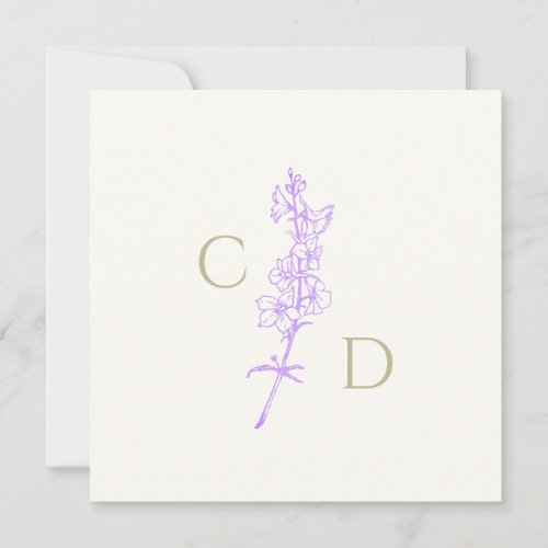 Elegant Monogram  Lavender Larkspur Floral  Invitation