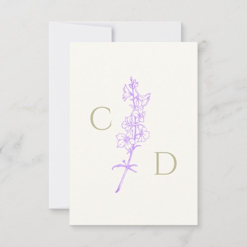 Elegant Monogram  Lavender Larkspur Floral  Thank You Card