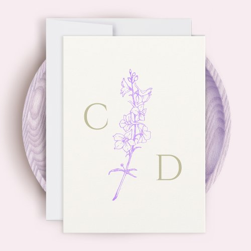 Elegant Monogram  Lavender Larkspur Floral  Thank You Card