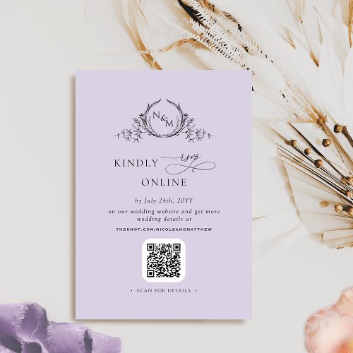 Elegant Monogram Lavender QR Code  RSVP Online Enclosure Card