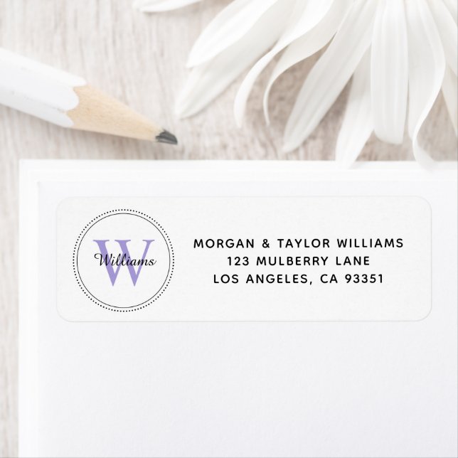 Elegant Monogram Lavender Return Address Label (Insitu)