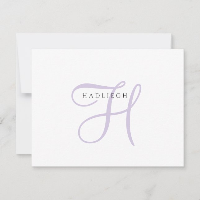 Elegant Monogram Lavender Script Note Card (Front)