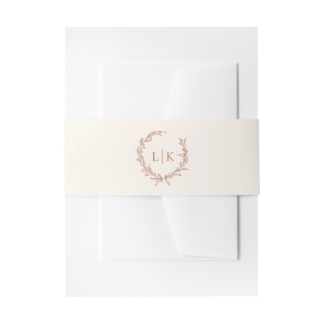 Elegant Monogram Leaf Crest Terracotta Wedding Invitation Belly Band (Front Example)