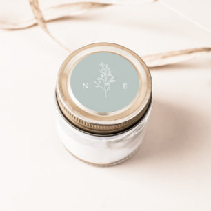 Elegant Monogram Leaf Sage Green Wedding Classic Round Sticker