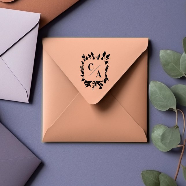 Elegant, Monogram, Leafy,  Weddings Rubber Stamp (Creator Uploaded)