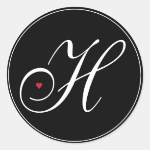 Elegant Monogram Letter H with heart Classic Round Sticker