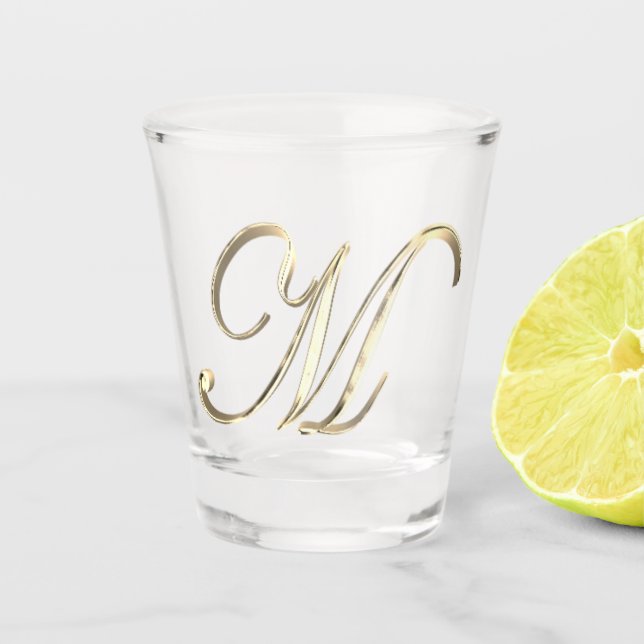 Elegant Monogram Letter M Faux Gold Chic Shot Glass (Front)