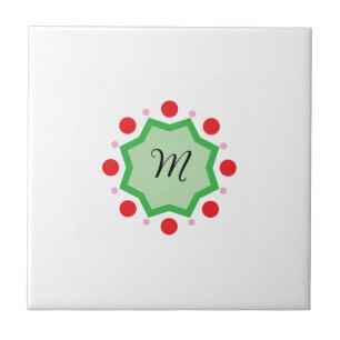 Elegant Monogram Letter M – Green Emblem with Red  Ceramic Tile