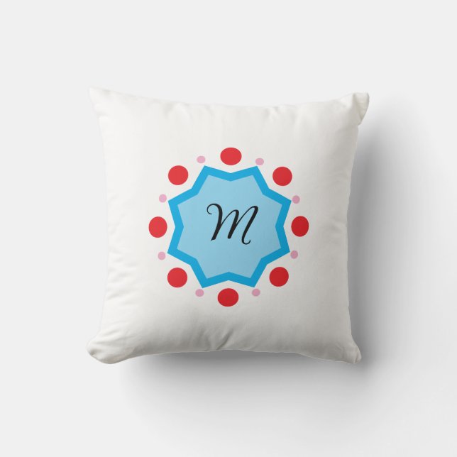 Elegant Monogram Letter M – Green Emblem with Red  Throw Pillow (Front)