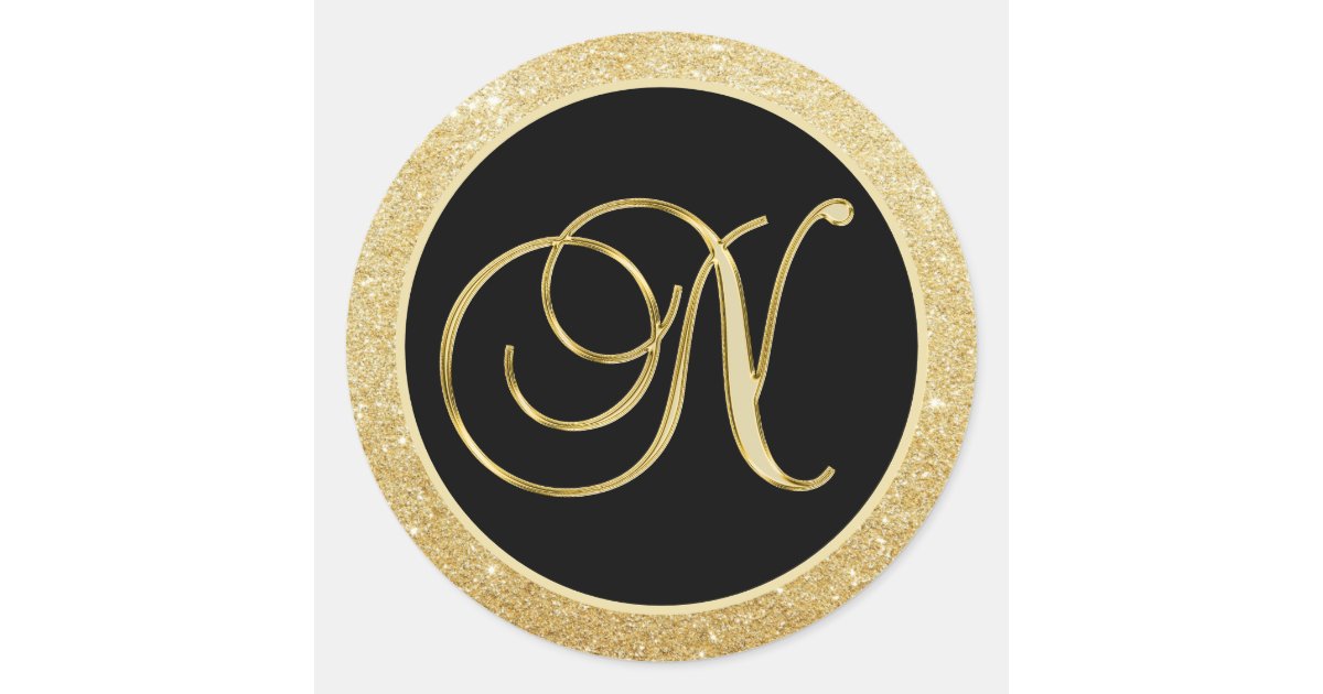 elegant monogram letter n black gold glitter seals zazzlecom