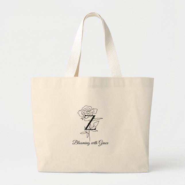 Elegant Monogram Letter Z Rose Floral "Blooming wi Large Tote Bag (Front)