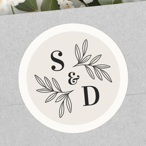 Elegant monogram light tan neutral ivory wedding classic round sticker