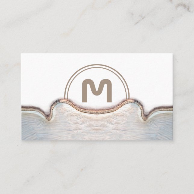 Elegant monogram light wooden carpentry business c card (Front)