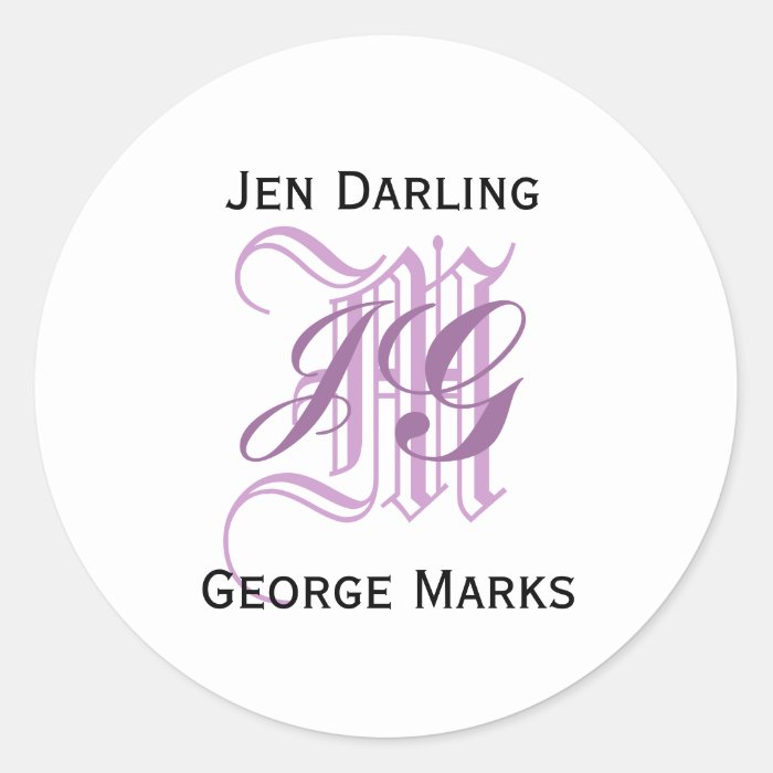 Elegant Monogram Lilac, Black, White Wedding Seal Sticker