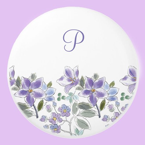 Elegant Monogram Lilac Floral  Ceramic Knob