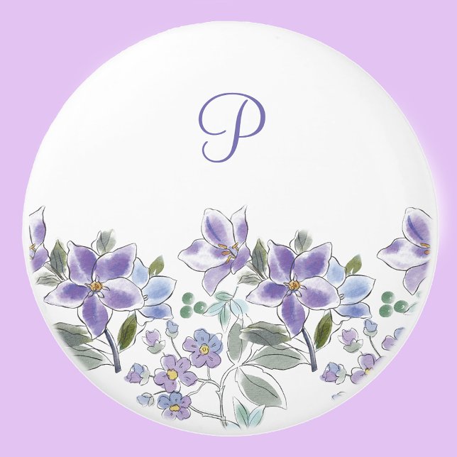 Elegant Monogram Lilac Floral  Ceramic Knob (Creator Uploaded)