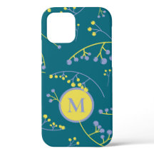 Elegant monogram lilac yellow berry pattern