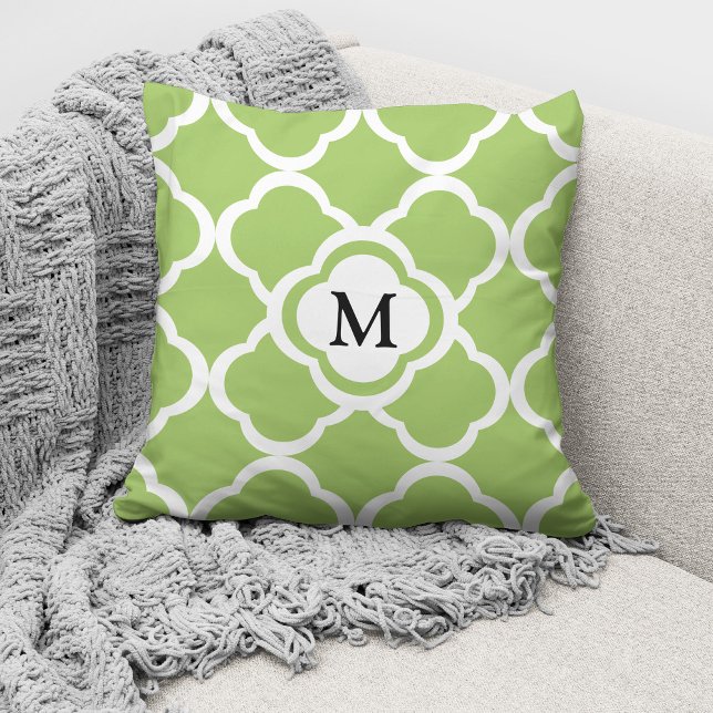 Elegant Monogram Lime Green Pattern Throw Pillow (Creator Uploaded)