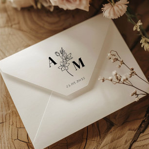 Elegant, Monogram, Line Art Flower, Wedding  Rubber Stamp