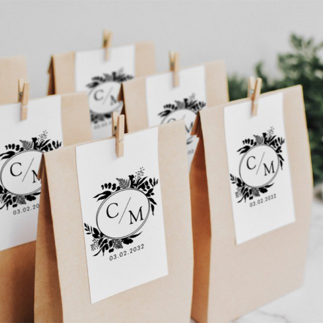 Elegant, Monogram, Line Art Wreath, Weddings Rubber Stamp (Creator Uploaded)