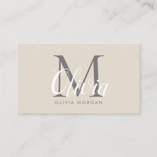 Elegant monogram logo beige gray professional business card (Front)