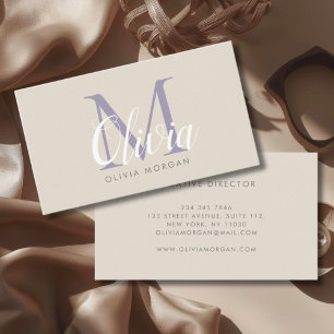 Elegant monogram logo beige purple professional business card