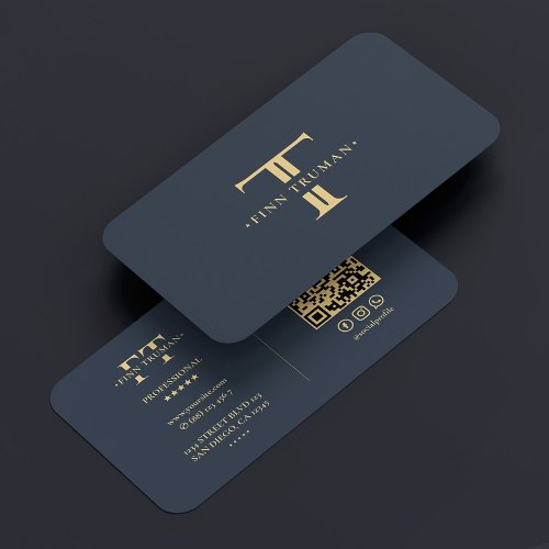 Elegant Monogram Logo F T Modern Dark Blue Grey Business Card