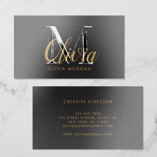 Elegant monogram logo gray black professional raised spot UV business card