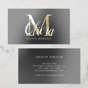 Elegant monogram logo gray gold professional raised spot UV business card